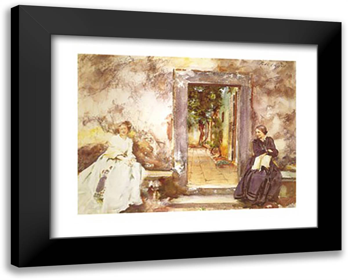 The Garden Wall 18x15 Black Modern Wood Framed Art Print Poster by Sargent, John Singer