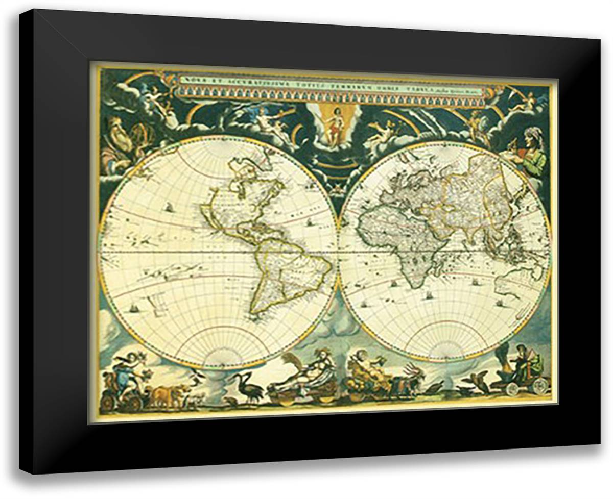 World Map, 1662 18x15 Black Modern Wood Framed Art Print Poster by Blau