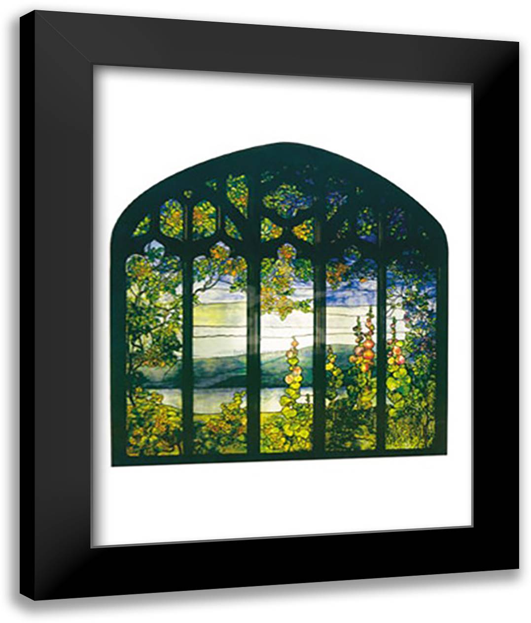 Landscape with Hollyhocks 15x18 Black Modern Wood Framed Art Print Poster by Tiffany, Louis Comfort