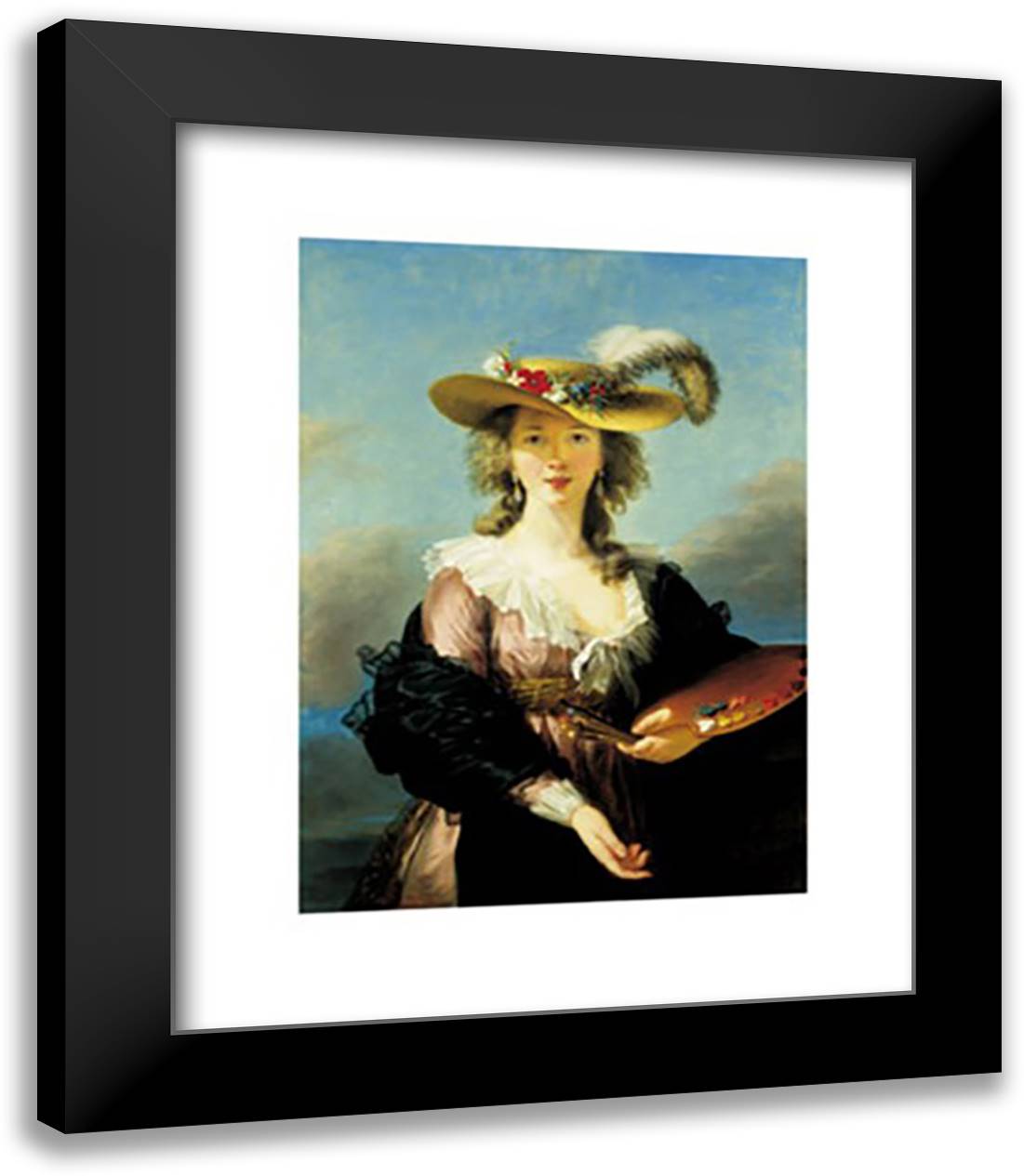 Self Portrait in a Straw Hat 15x18 Black Modern Wood Framed Art Print Poster by Brun, Marie Vigee-Le