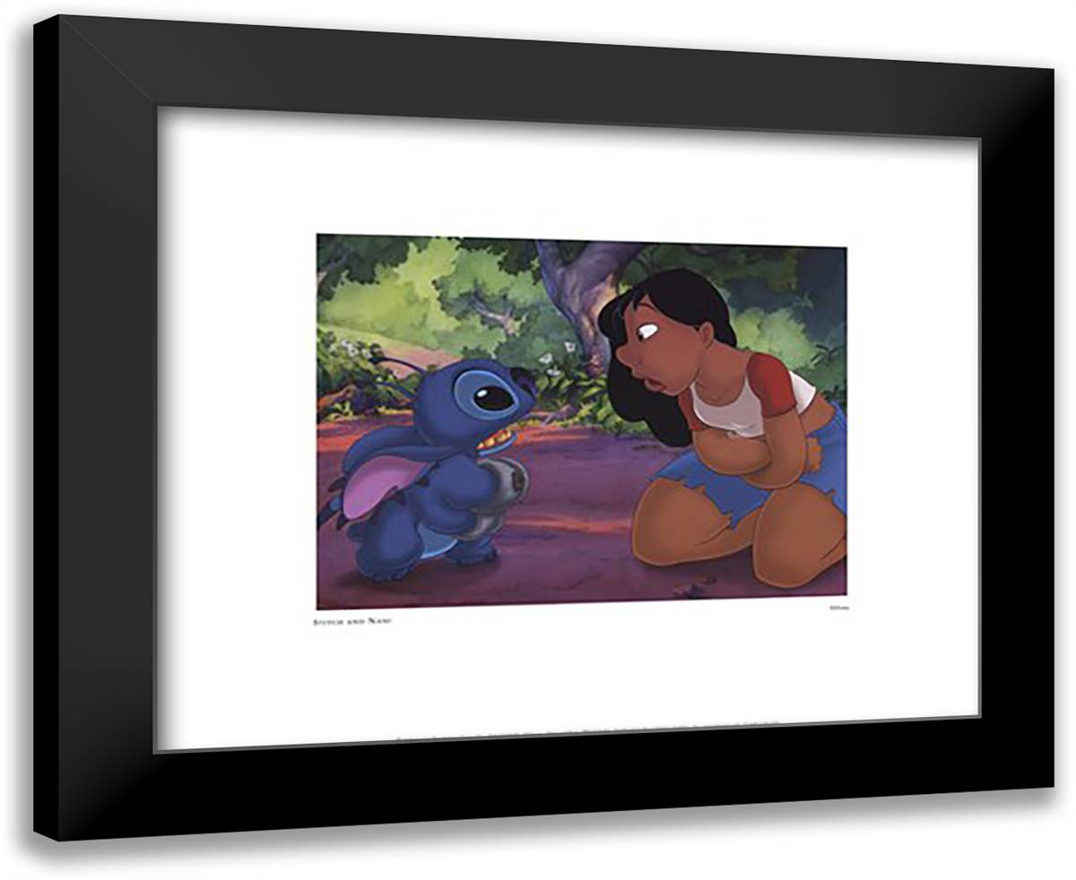 Stitch and Nani 18x15 Black Modern Wood Framed Art Print Poster by Disney