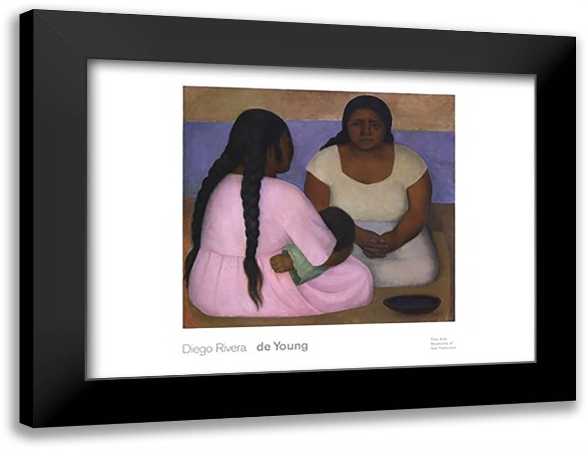 Two Women and a Child 40x28 Black Modern Wood Framed Art Print Poster by Rivera, Gustavo