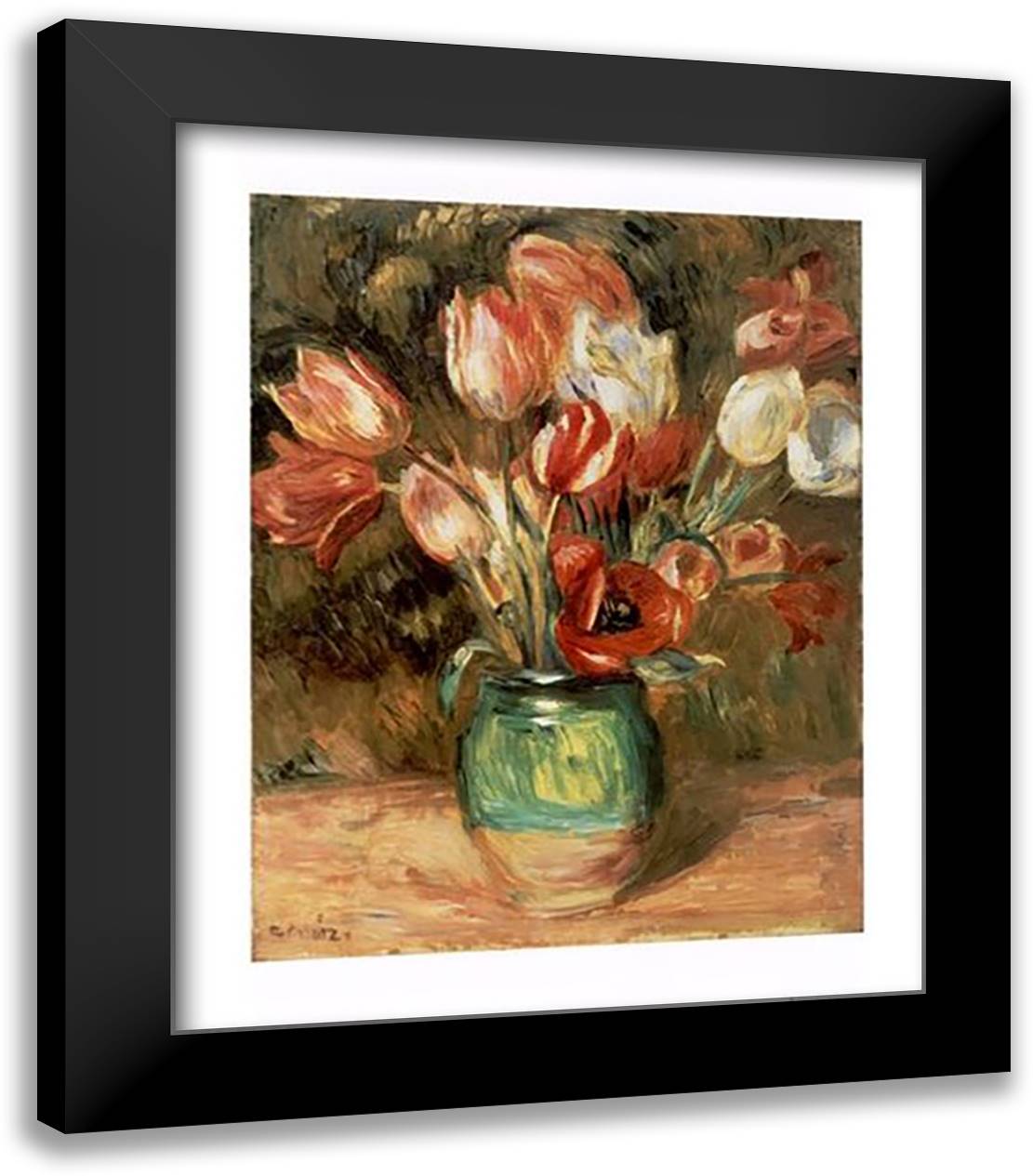 Tulips in a Vase 20x24 Black Modern Wood Framed Art Print Poster by Renoir, Pierre-Auguste