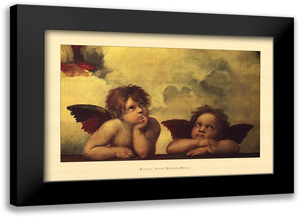The Cherubim Putti Angels of The Sistine Madonna, c.1514 40x28 Black Modern Wood Framed Art Print Poster by Raphael
