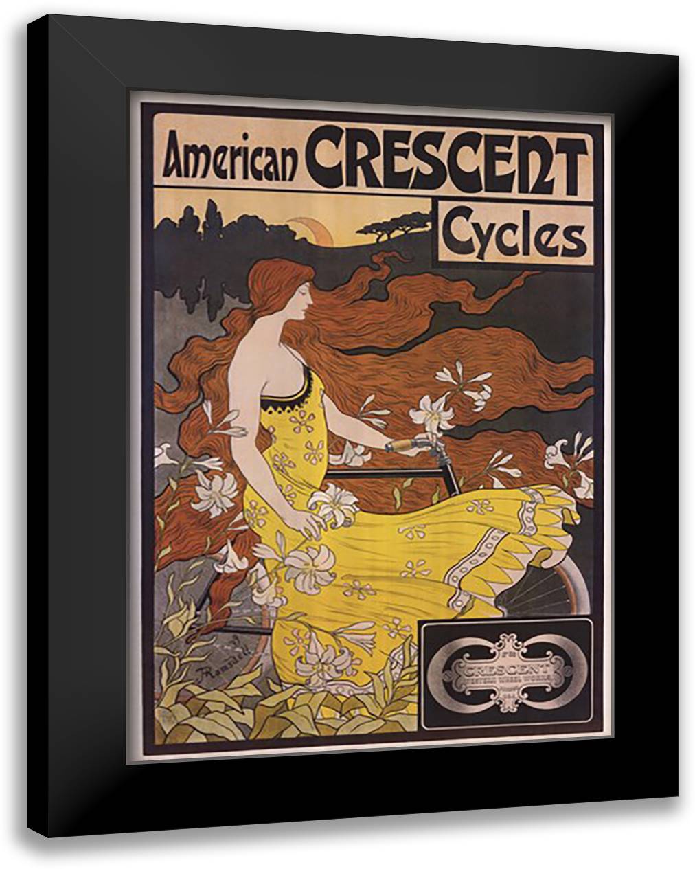 American Crescent Cycles 28x40 Black Modern Wood Framed Art Print Poster by Ramsdell, Fred