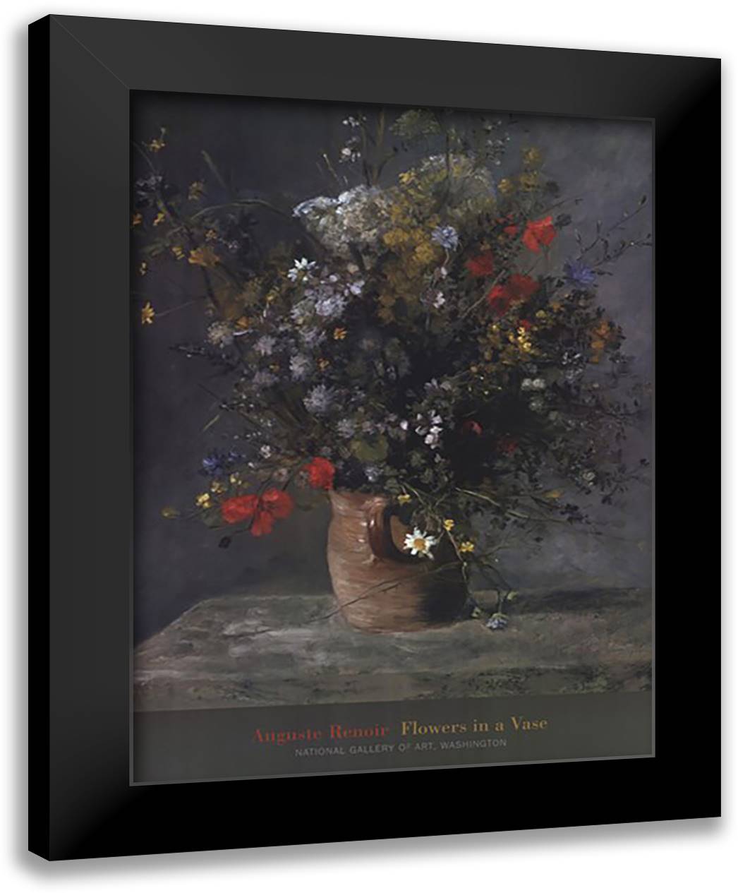 Flowers in a Vase, c. 1866 28x40 Black Modern Wood Framed Art Print Poster by Renoir, Pierre-Auguste