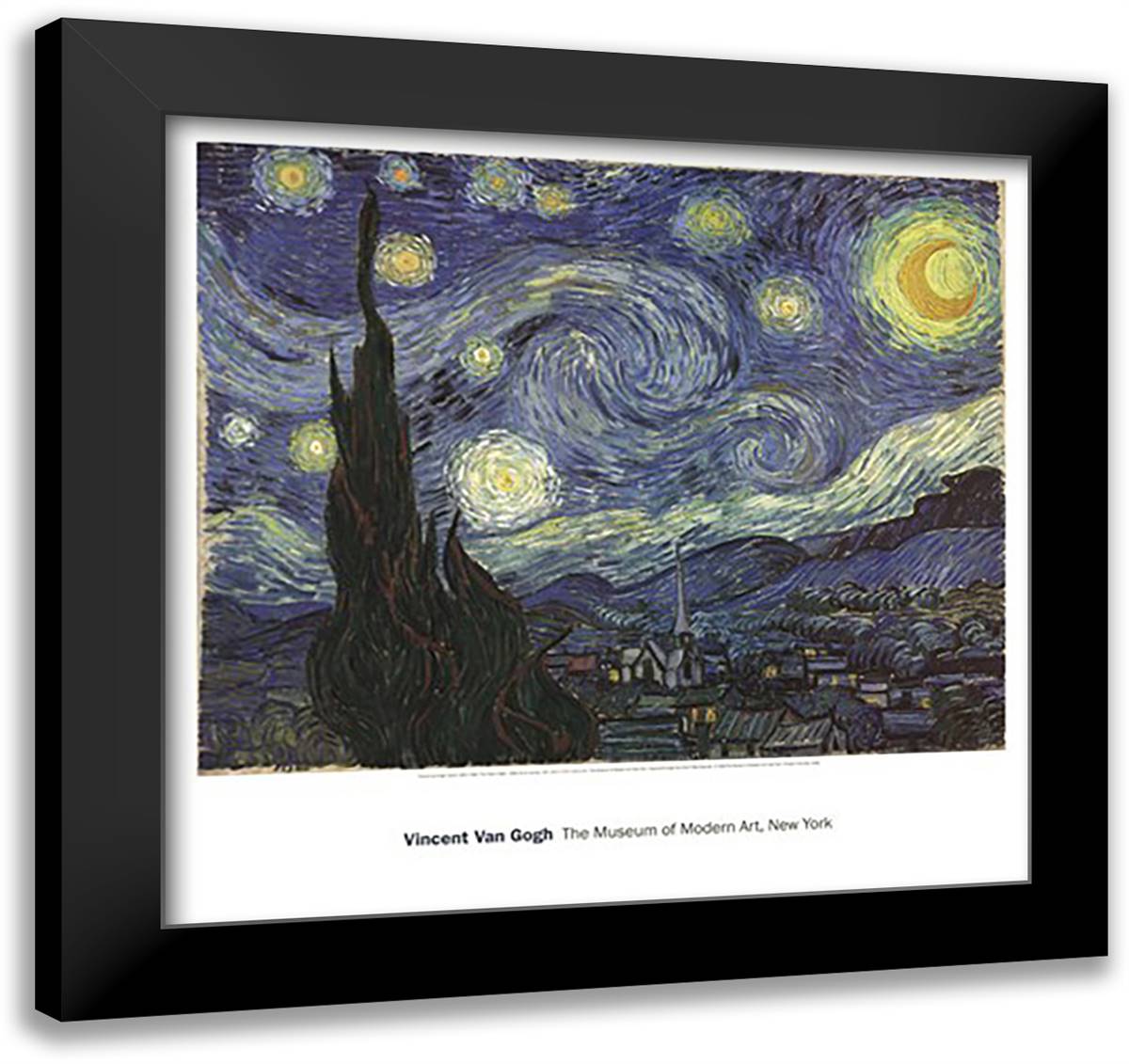 The Starry Night, c.1889 30x28 Black Modern Wood Framed Art Print Poster by Van Gogh, Vincent