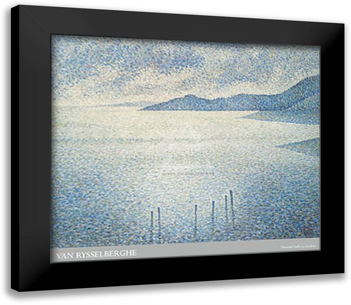 A Coastal Scene, about 1892 31x28 Black Modern Wood Framed Art Print Poster by Rysselberghe, Theodore Van