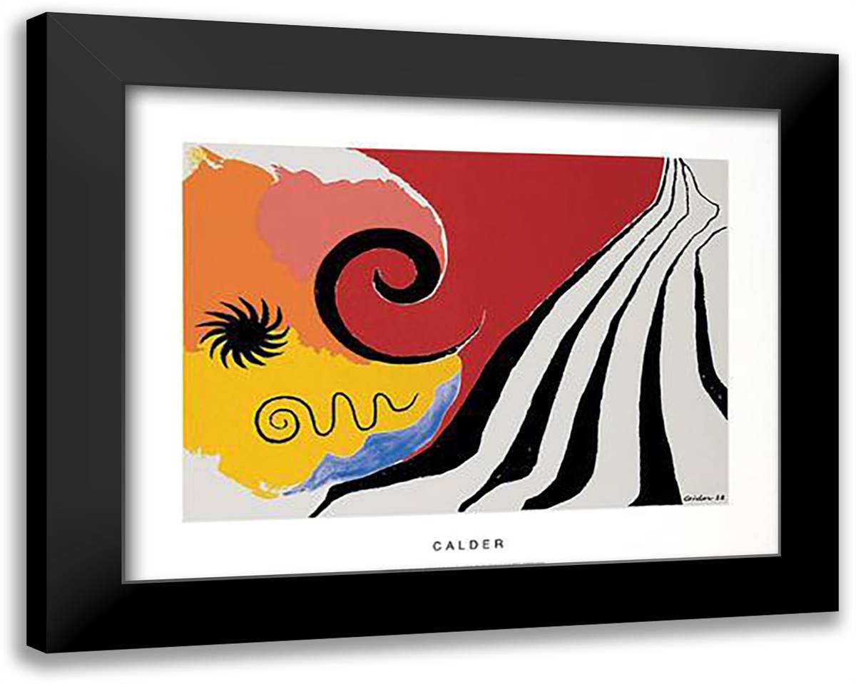 Pinwheel and Flow, 1958 36x28 Black Modern Wood Framed Art Print Poster by Calder, Alexander