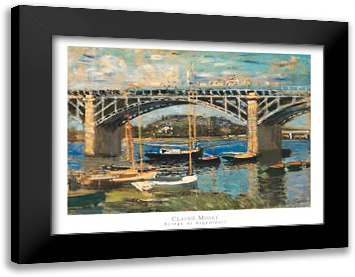 Bridge at Argenteuil 32x24 Black Modern Wood Framed Art Print Poster by Monet, Claude