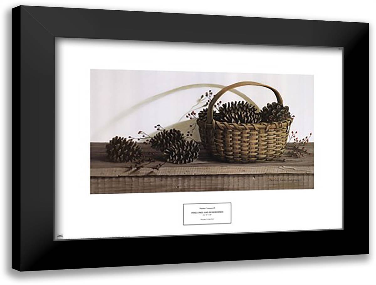 Pine Cones and Roseberries 22x17 Black Modern Wood Framed Art Print Poster by Campanelli, Pauline Eble