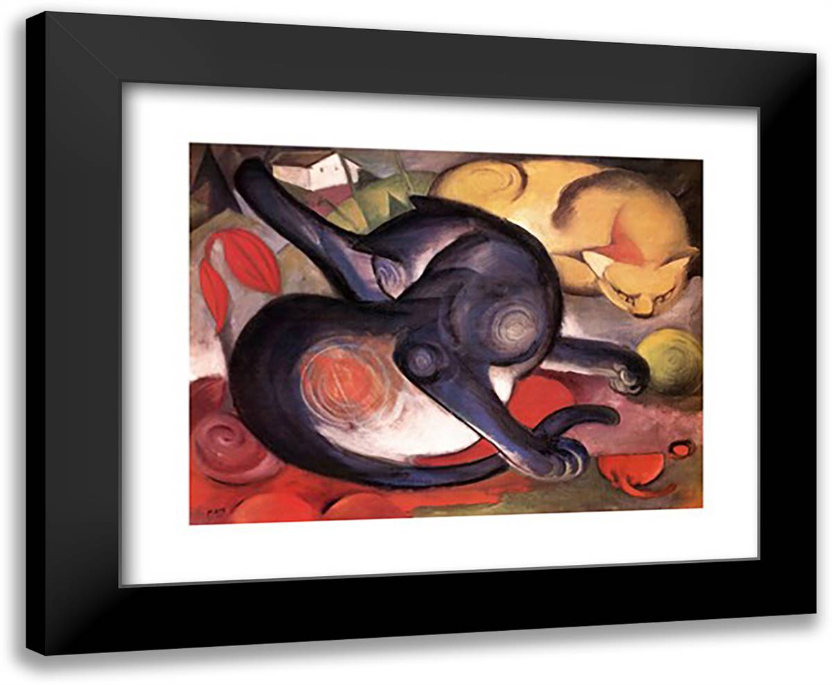 Two Cats 34x28 Black Modern Wood Framed Art Print Poster by Marc, Franz