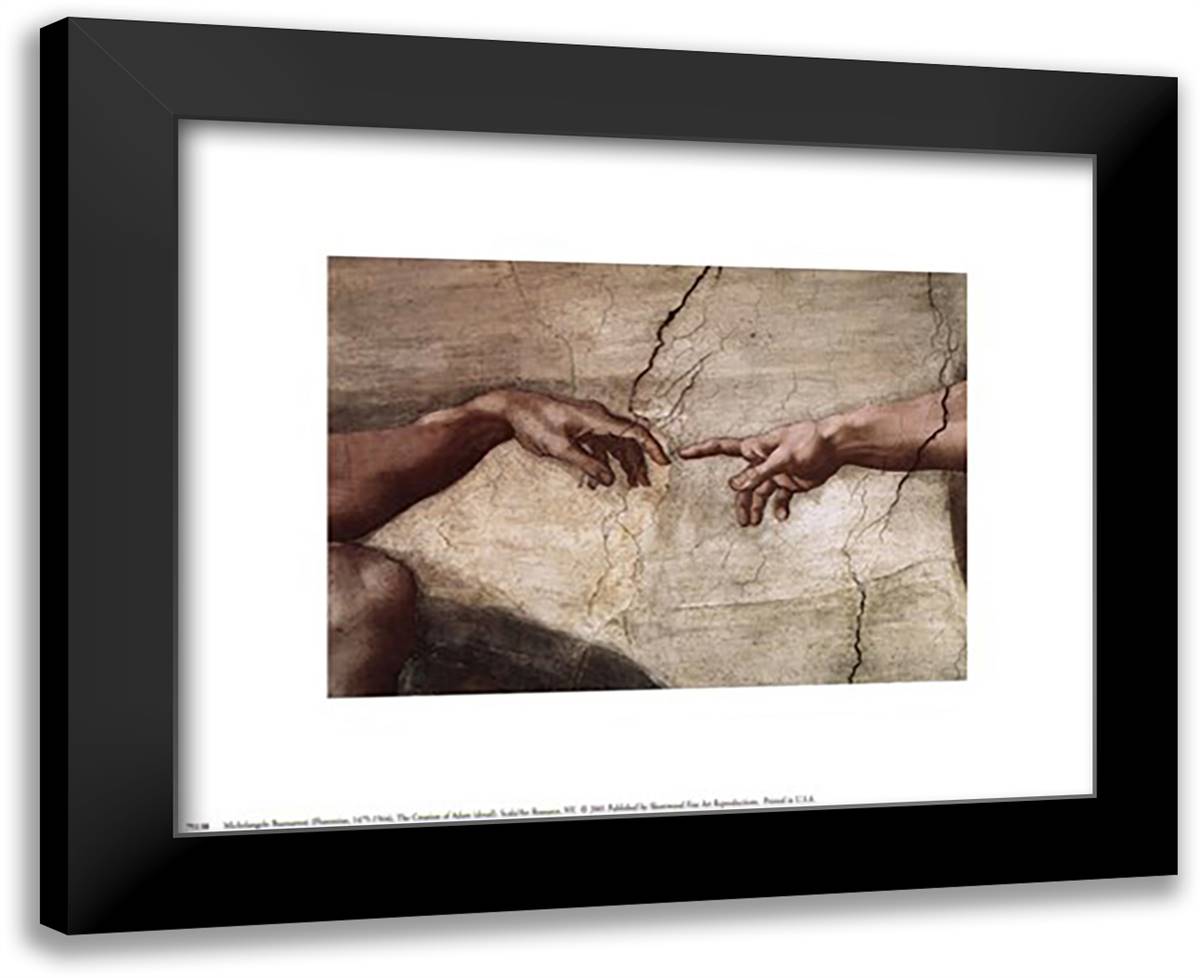 Creation of Adam (hands detail) 14x12 Black Modern Wood Framed Art Print Poster by Michelangelo