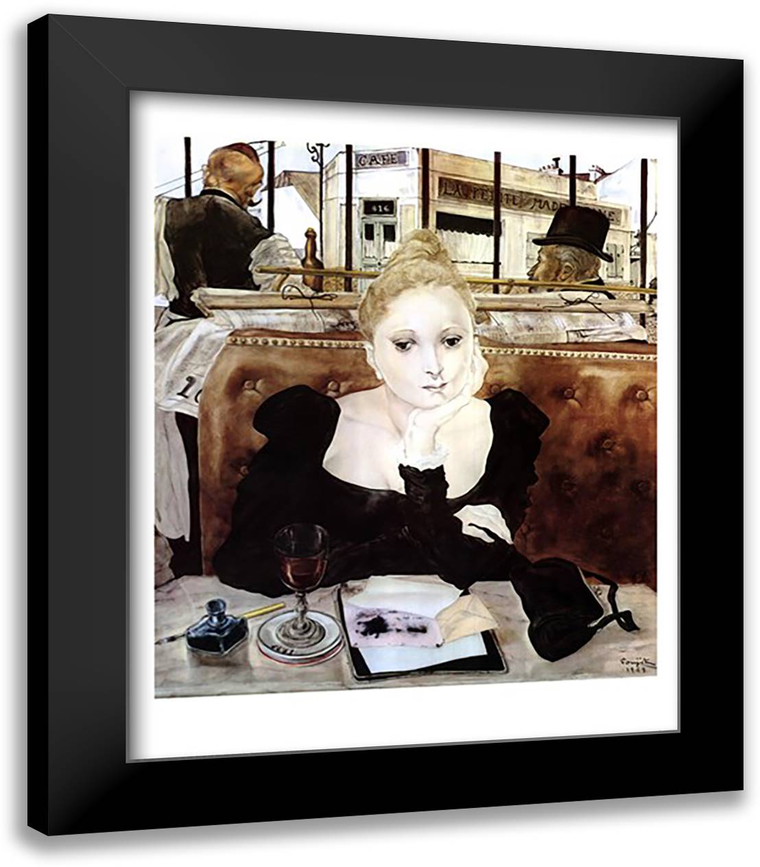 Cafe 26x32 Black Modern Wood Framed Art Print Poster by Foujita, Tsuguharu