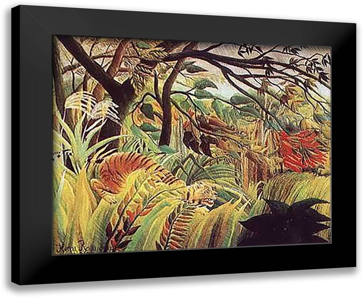 Surprised! Storm in the Forest 28x26 Black Modern Wood Framed Art Print Poster by Rousseau, Henri