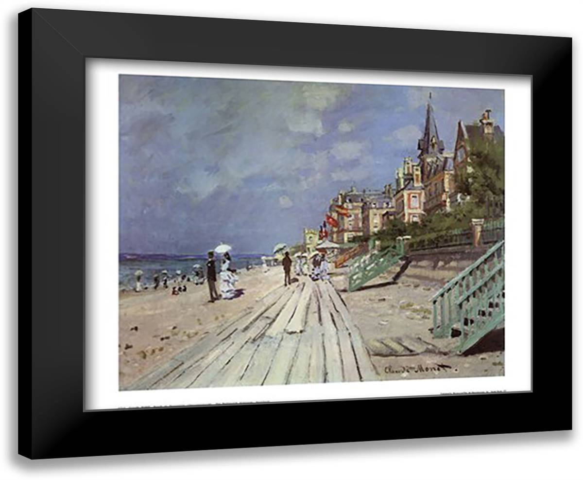 Beach at Trouville, c.1870 32x26 Black Modern Wood Framed Art Print Poster by Monet, Claude