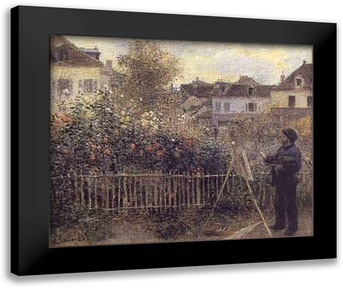 Monet Painting in his Garden at Argenteuil, c.1873 28x24 Black Modern Wood Framed Art Print Poster by Renoir, Pierre-Auguste