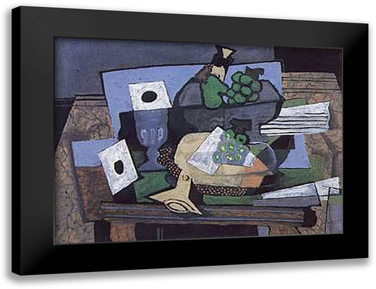 Still Life with Grapes & Clarinet 33x27 Black Modern Wood Framed Art Print Poster by Braque, Georges