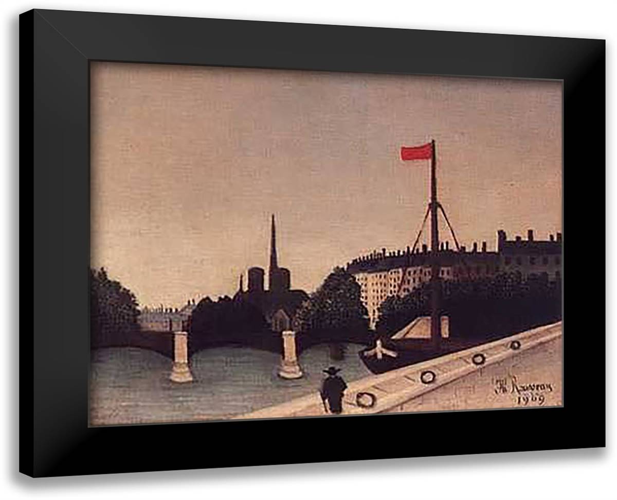 Notre Dame 28x23 Black Modern Wood Framed Art Print Poster by Rousseau, Henri