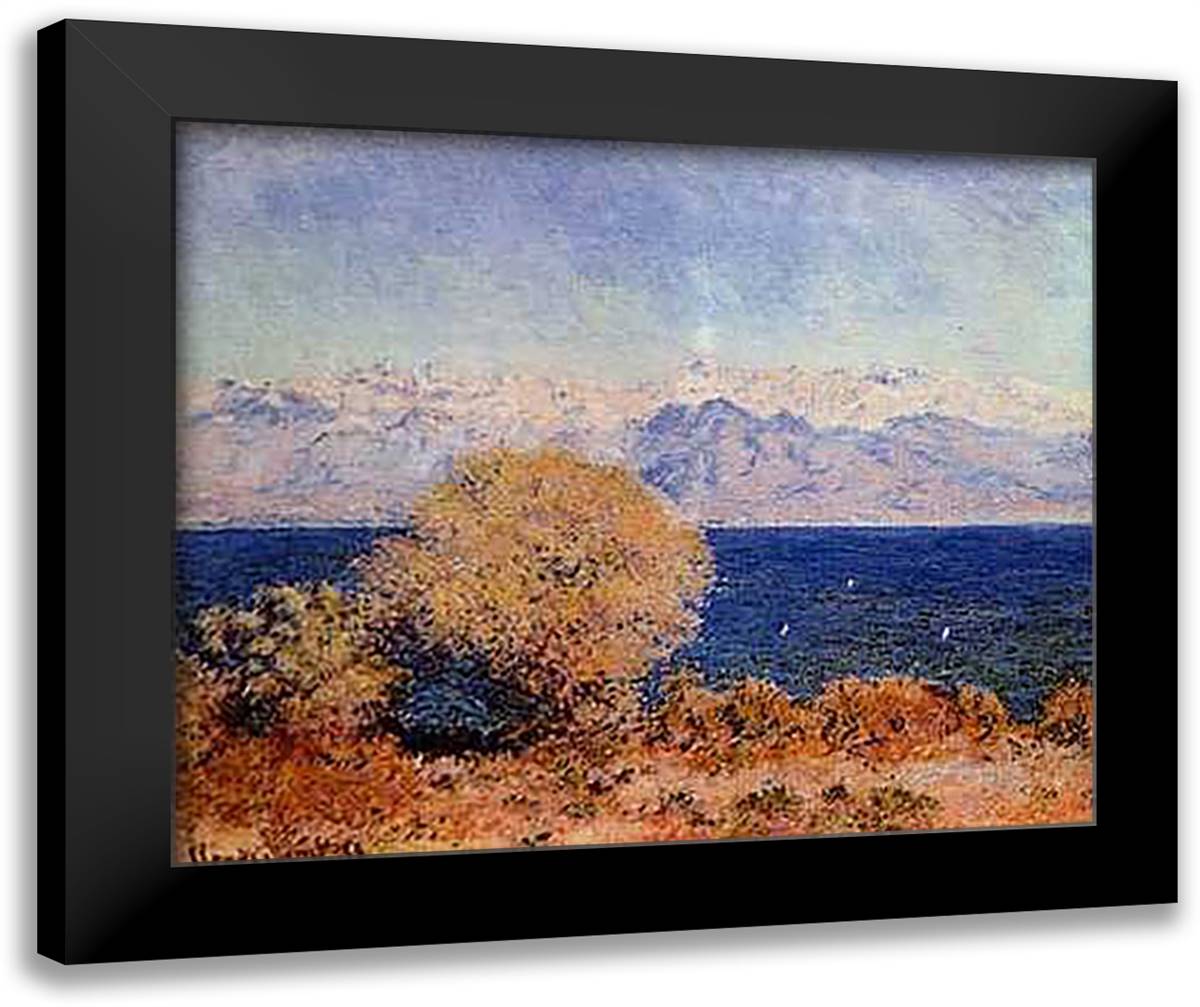 View of Bay At Antibes & Maritime Alps 28x23 Black Modern Wood Framed Art Print Poster by Monet, Claude