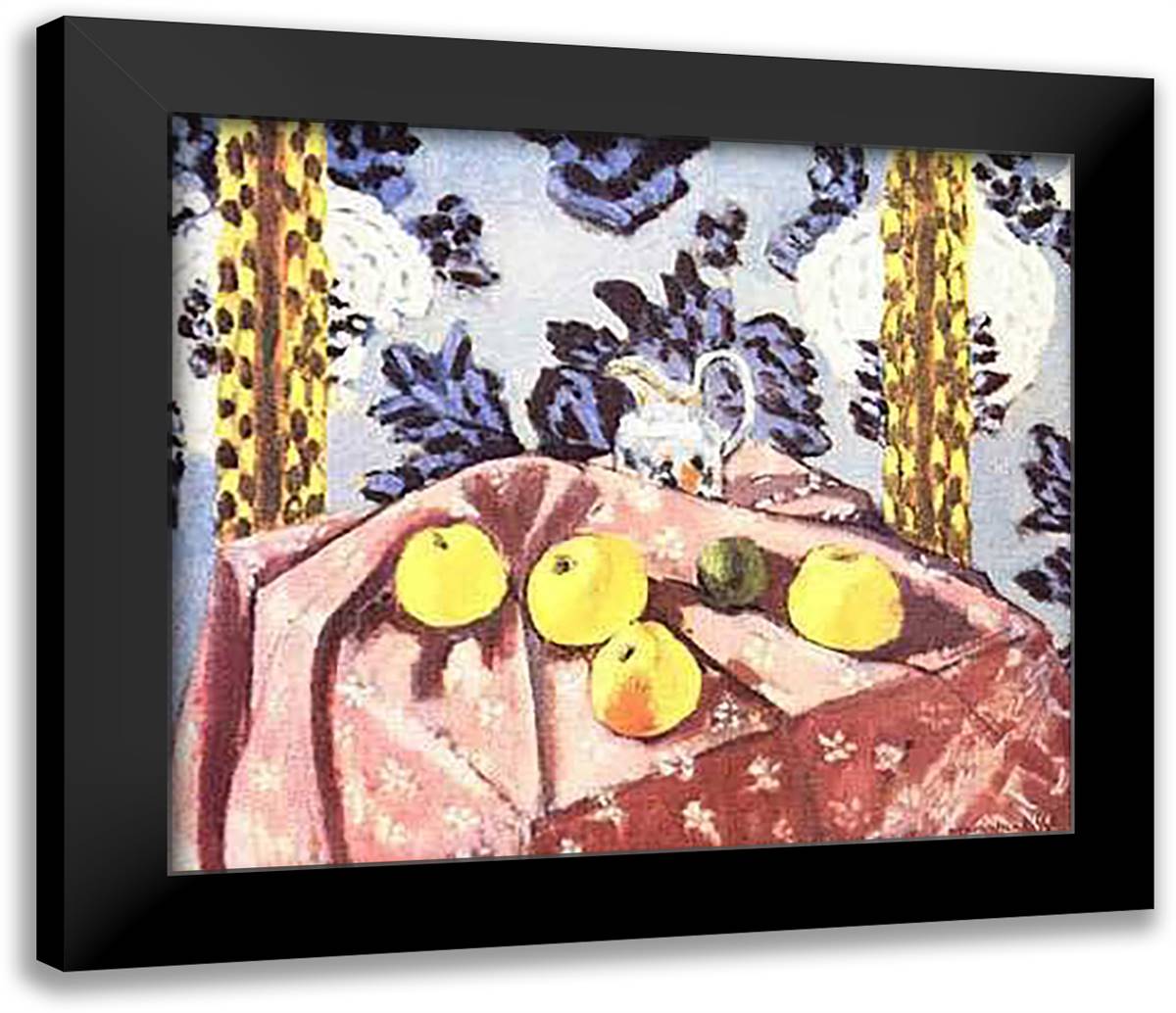 Still Life with Apples on a Pink Tablecloth 27x24 Black Modern Wood Framed Art Print Poster by Matisse, Henri