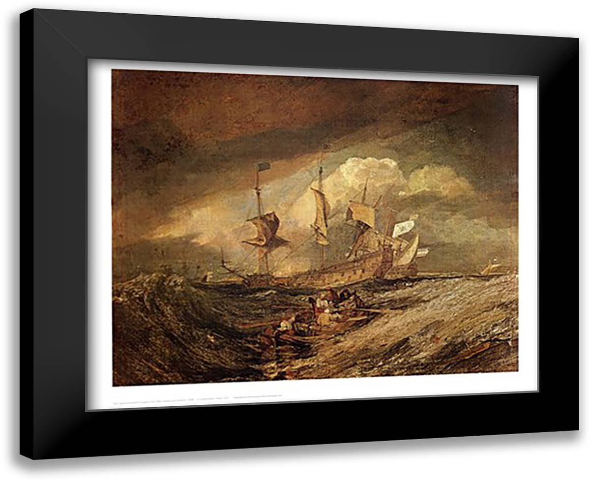 Boats with Anchors 33x27 Black Modern Wood Framed Art Print Poster by Turner, J.M.W.