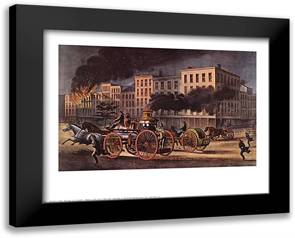 Life of a Fireman 32x26 Black Modern Wood Framed Art Print Poster by Currier and Ives