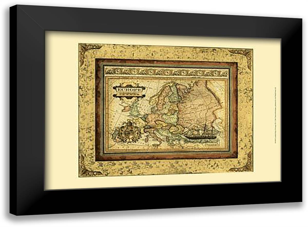 Crackled Map Of Europe 23x17 Black Modern Wood Framed Art Print Poster by Bookman, Deborah
