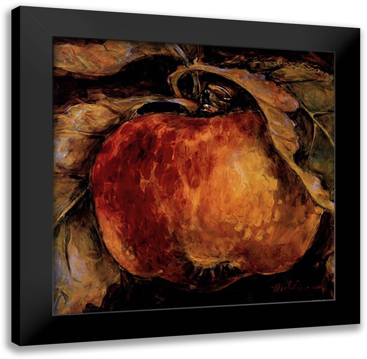 Red Apple 16x16 Black Modern Wood Framed Art Print Poster by Etienne, Nicole