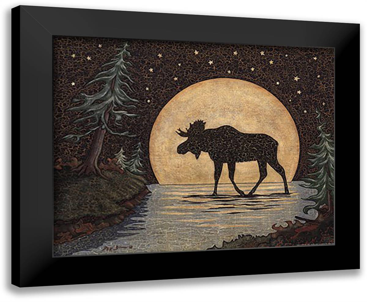 Moonlight Moose 18x15 Black Modern Wood Framed Art Print Poster by Zinn, Jay