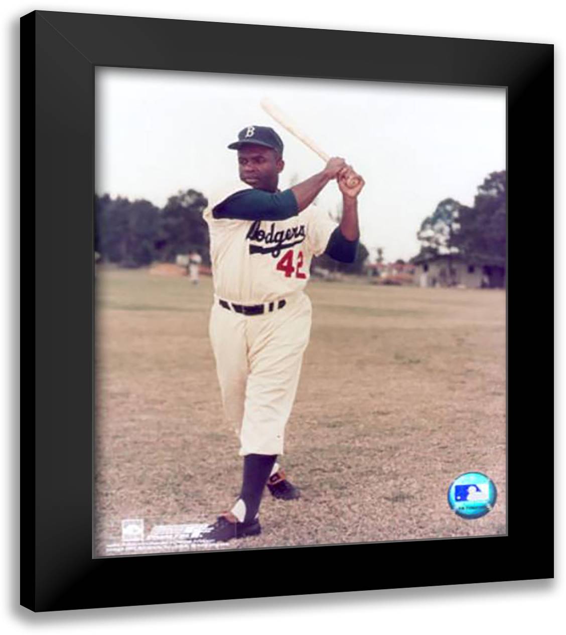 Jackie Robinson 20x24 Black Modern Wood Framed Art Print Poster