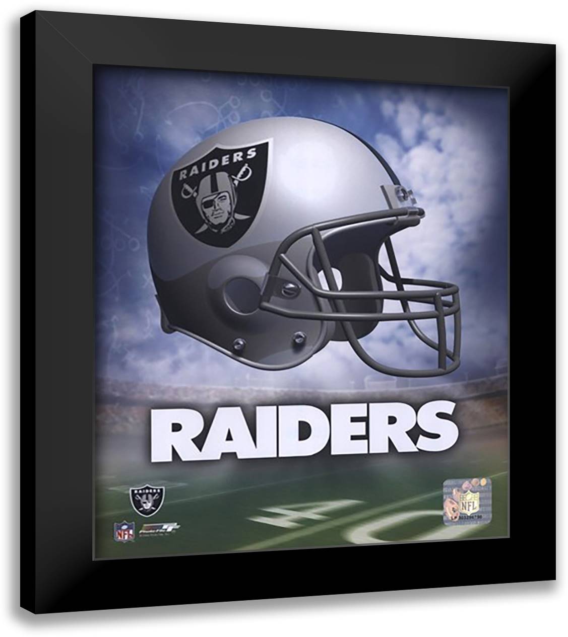 Oakland Raiders Helmet Logo 12x14 Black Modern Wood Framed Art Print Poster