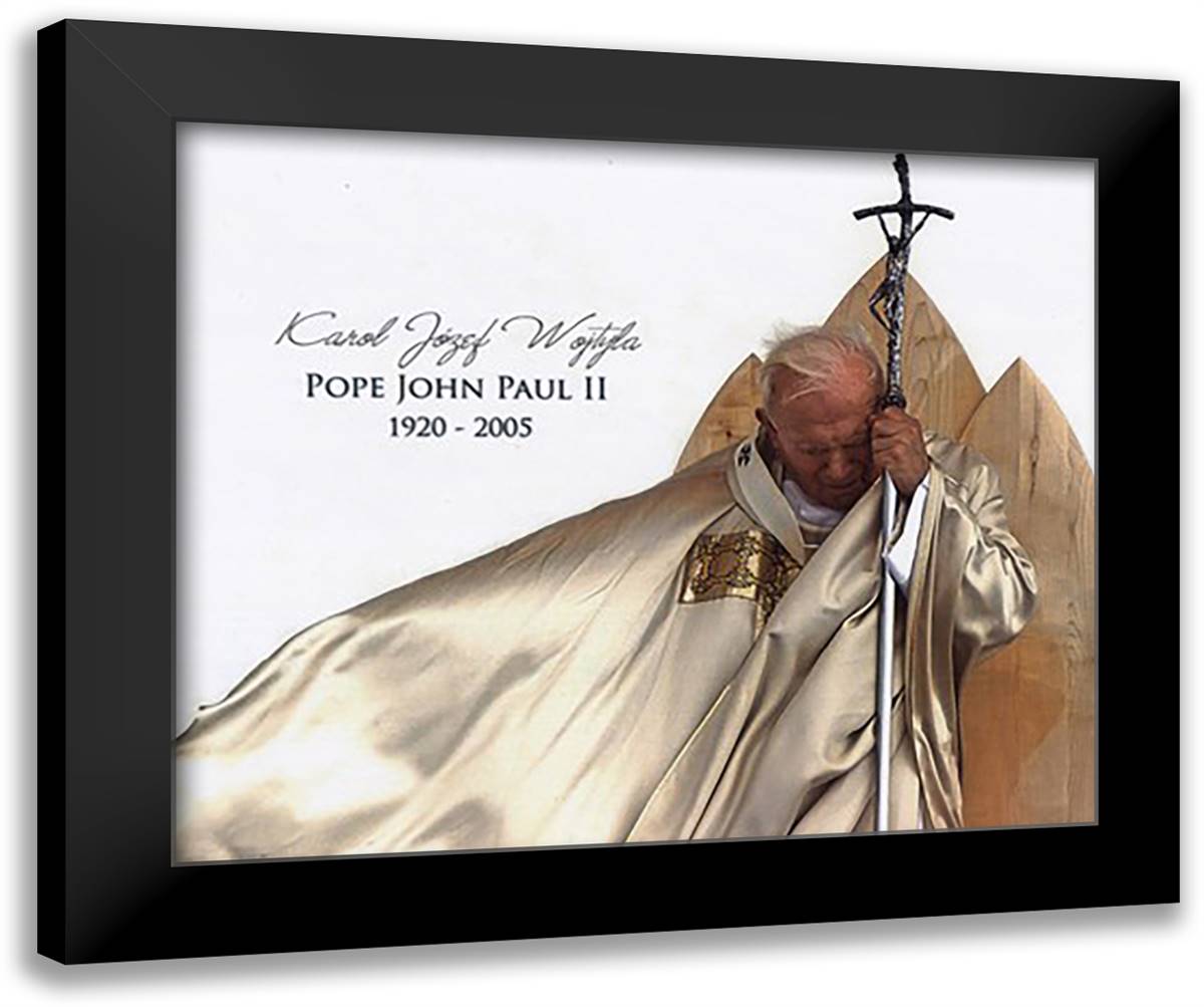 Pope John Paul II 1920 - 2005 (H with Caption) 14x12 Black Modern Wood Framed Art Print Poster