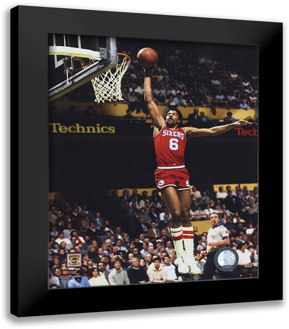 Julius Erving Action 12x14 Black Modern Wood Framed Art Print Poster