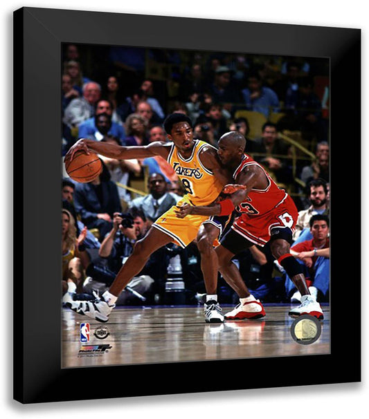 Michael Jordan & Kobe Bryant 1998 Action 12x14 Black Modern Wood Framed Art Print Poster