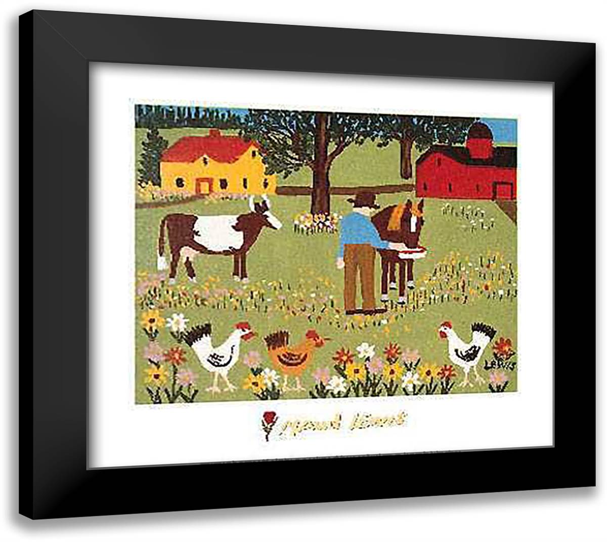 Farmyard 26x23 Black Modern Wood Framed Art Print Poster by Lewis, Maud