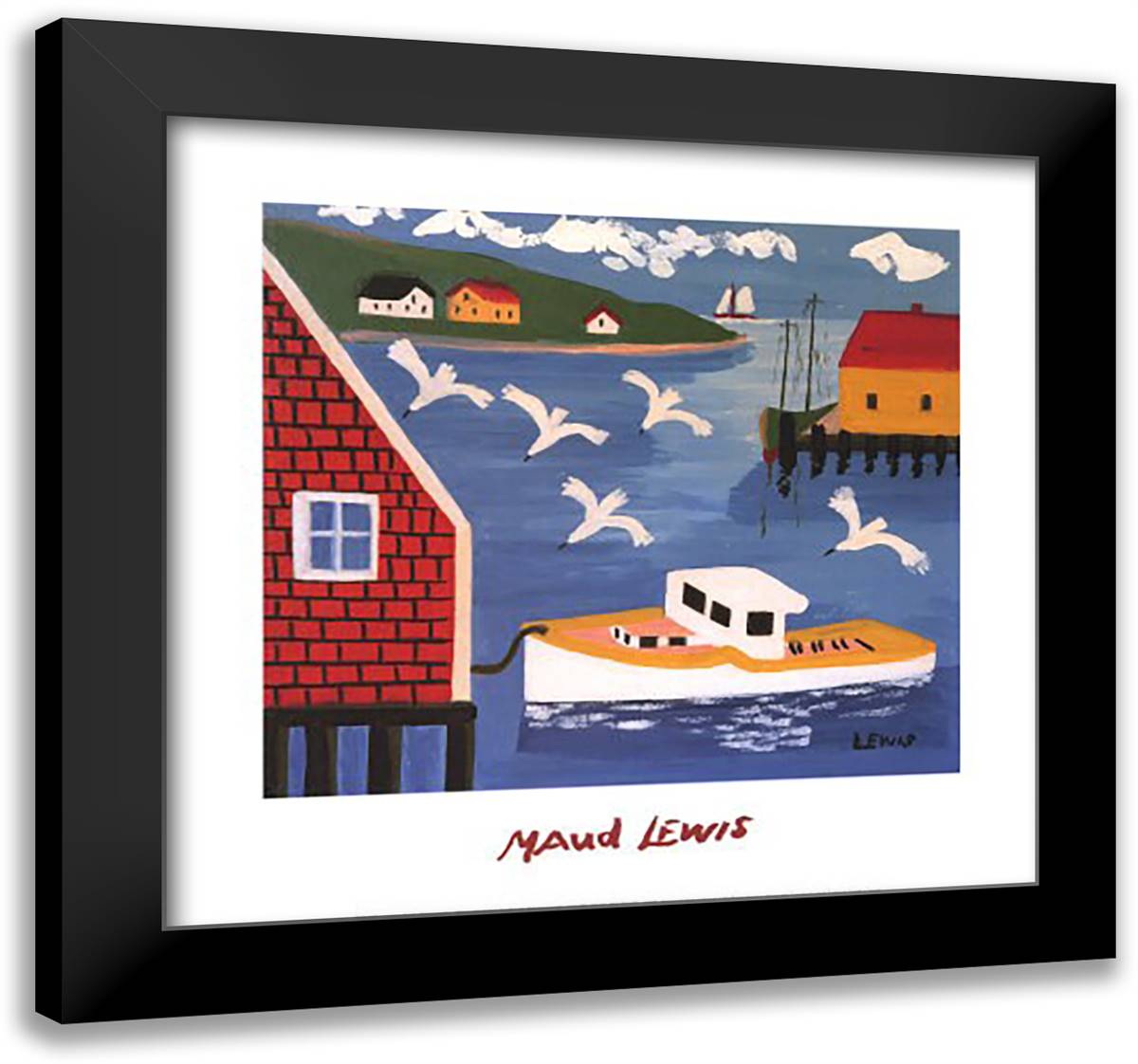 Boats in Harbor 24x23 Black Modern Wood Framed Art Print Poster by Lewis, Maud