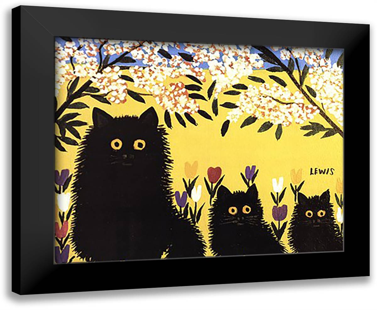 Three Black Cats 22x18 Black Modern Wood Framed Art Print Poster by Lewis, Maud