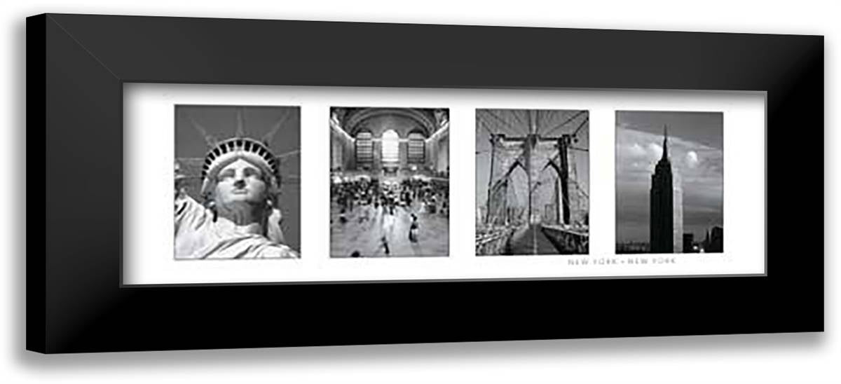 Manhattan Montage 40x16 Black Modern Wood Framed Art Print Poster