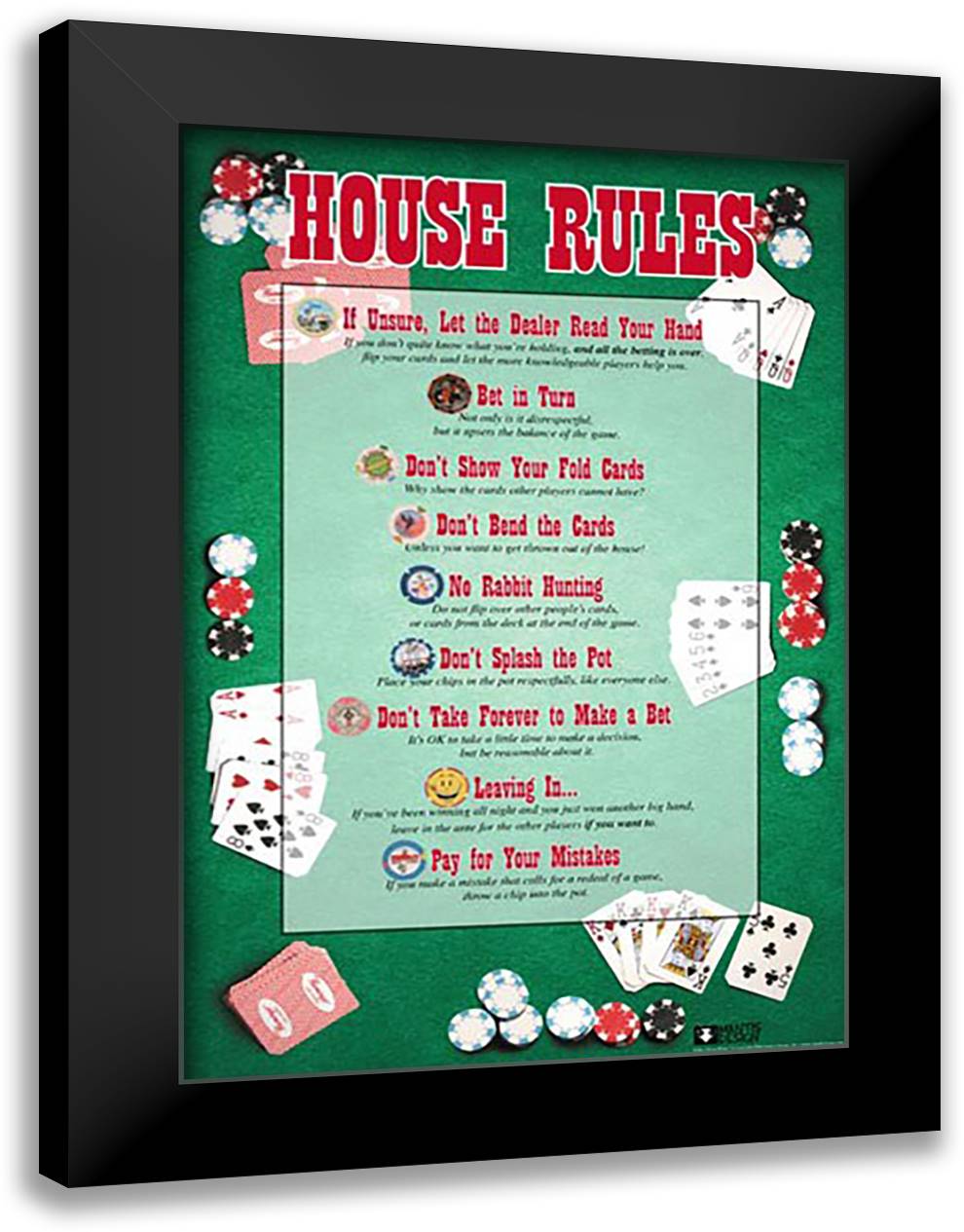 House Rules 28x40 Black Modern Wood Framed Art Print Poster