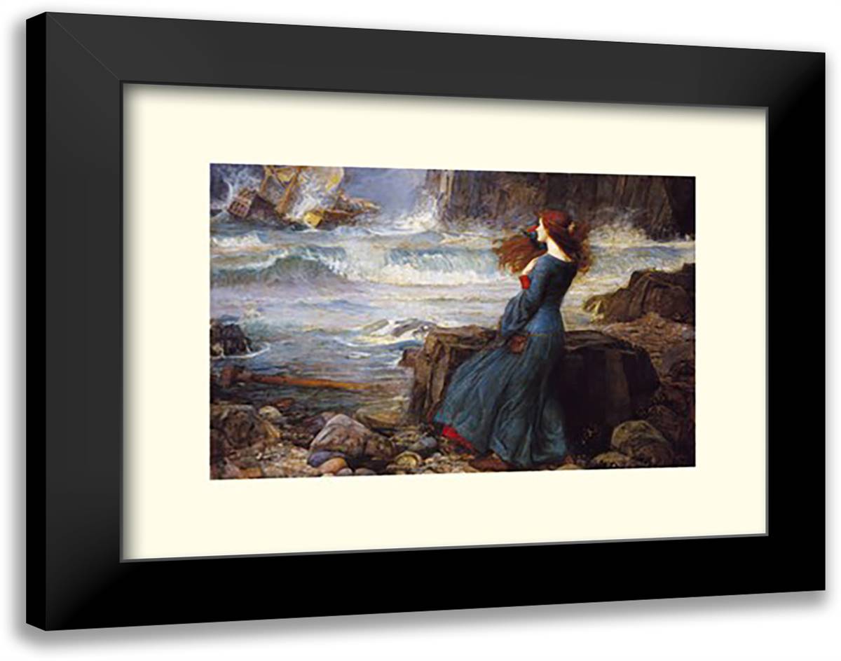 Miranda The Tempest 20x16 Black Modern Wood Framed Art Print Poster by Waterhouse, John William