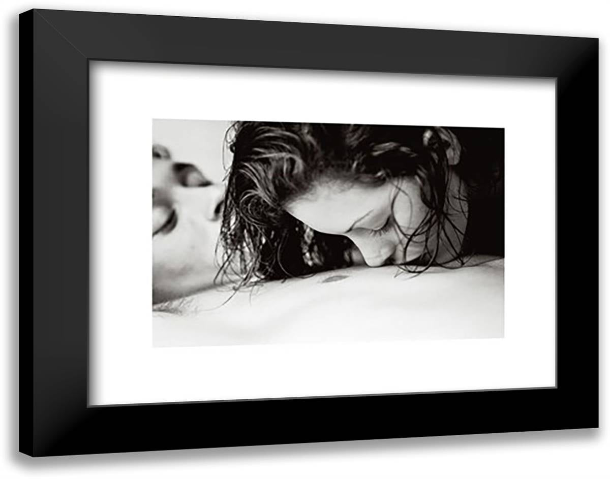 Tender Kiss 20x16 Black Modern Wood Framed Art Print Poster by Silva, Juan