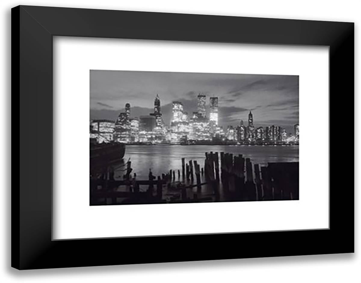 Manhattan Skyline 20x16 Black Modern Wood Framed Art Print Poster