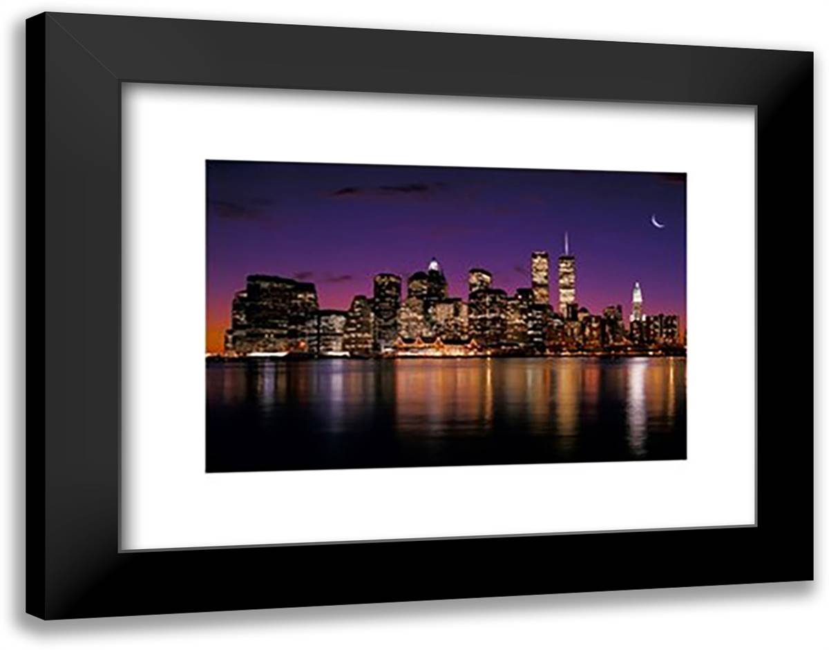 New York Skyline At Night 20x16 Black Modern Wood Framed Art Print Poster by Ross, Bill