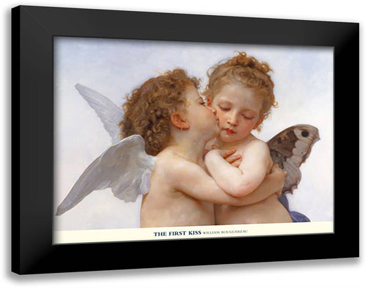 First Kiss (Detail) 36x28 Black Modern Wood Framed Art Print Poster by Bouguereau, William Adolphe