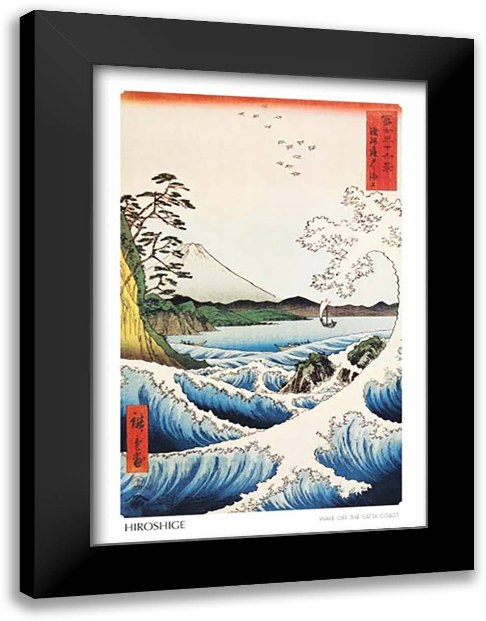 View from Satta Saruga 28x40 Black Modern Wood Framed Art Print Poster by Hiroshige, Utagawa