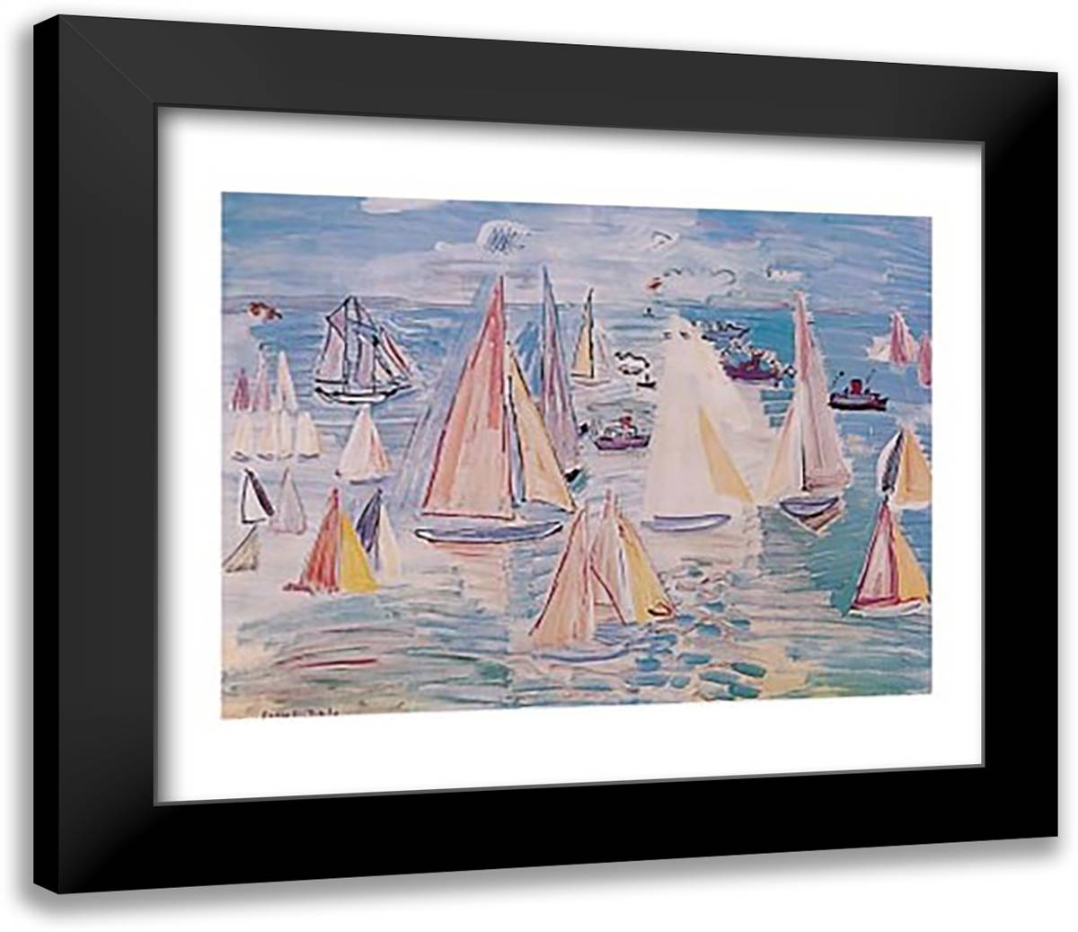Regatta 32x26 Black Modern Wood Framed Art Print Poster by Dufy, Raoul