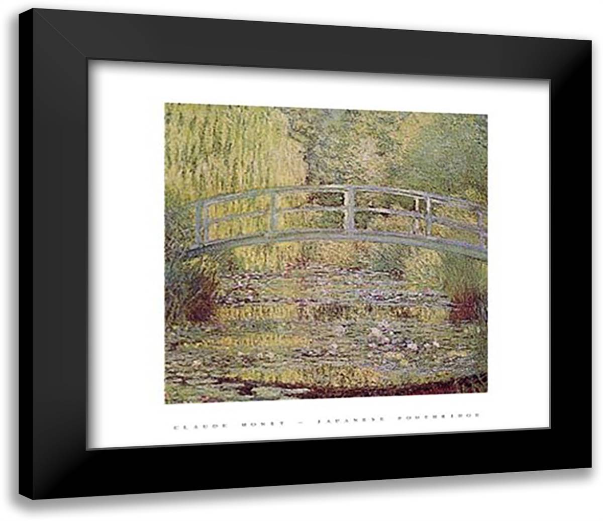 Japanese Footbridge 32x26 Black Modern Wood Framed Art Print Poster by Monet, Claude