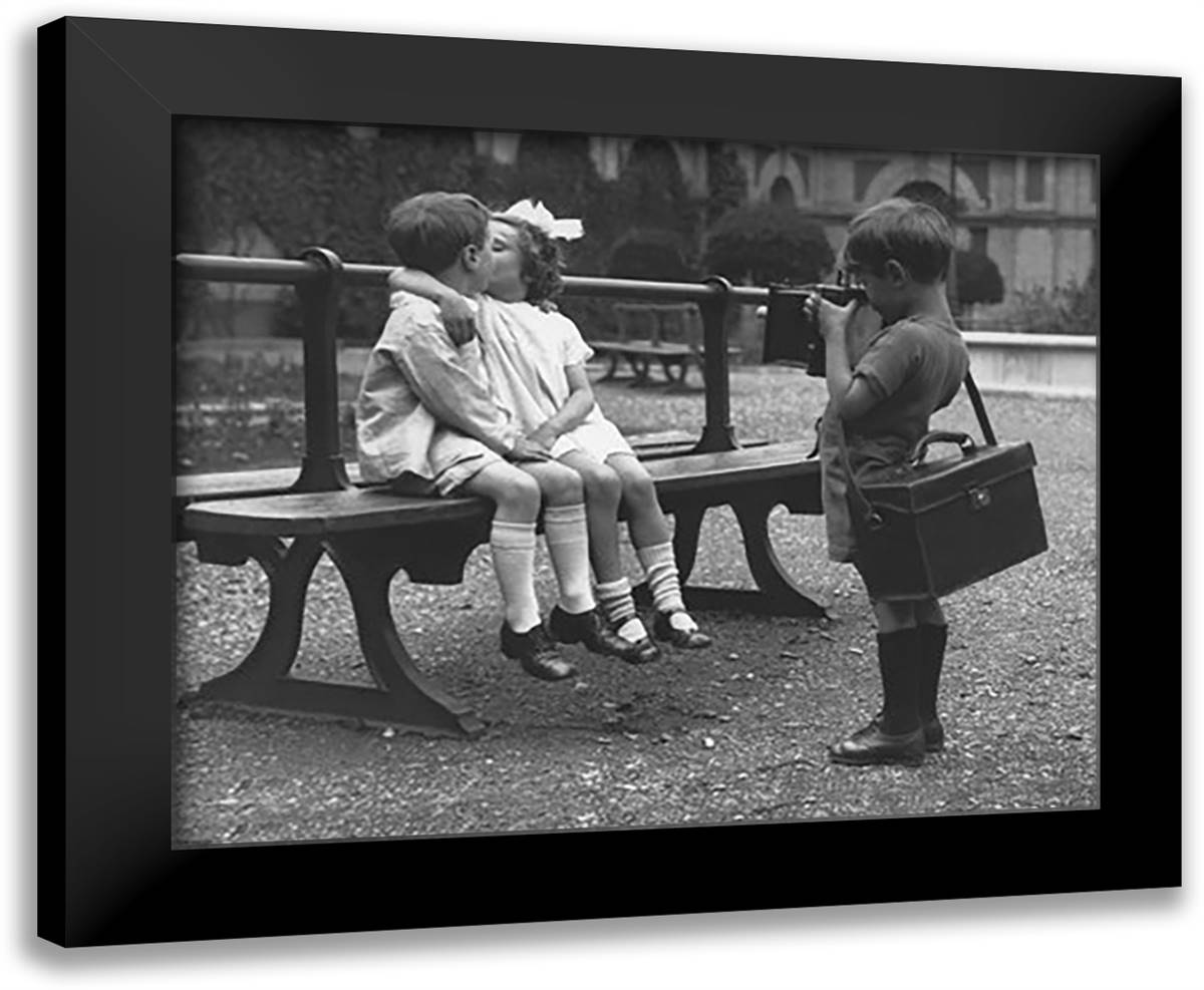 First Kiss 24x20 Black Modern Wood Framed Art Print Poster
