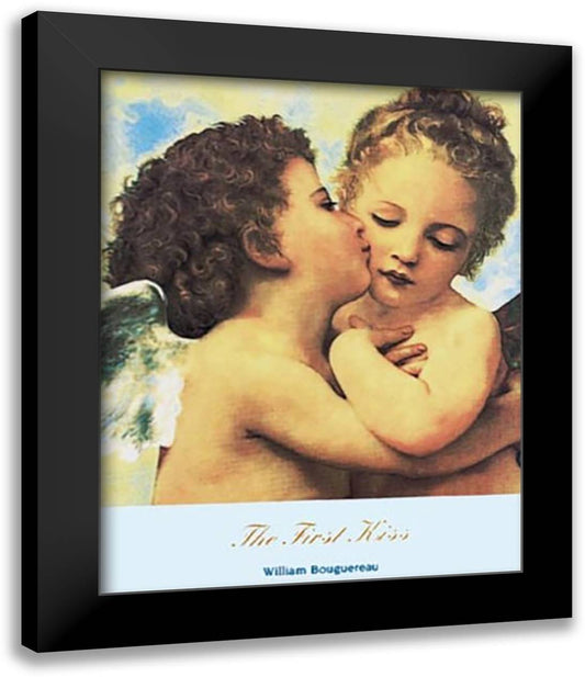 The First Kiss 1890 15x18 Black Modern Wood Framed Art Print Poster by Bouguereau, William Adolphe